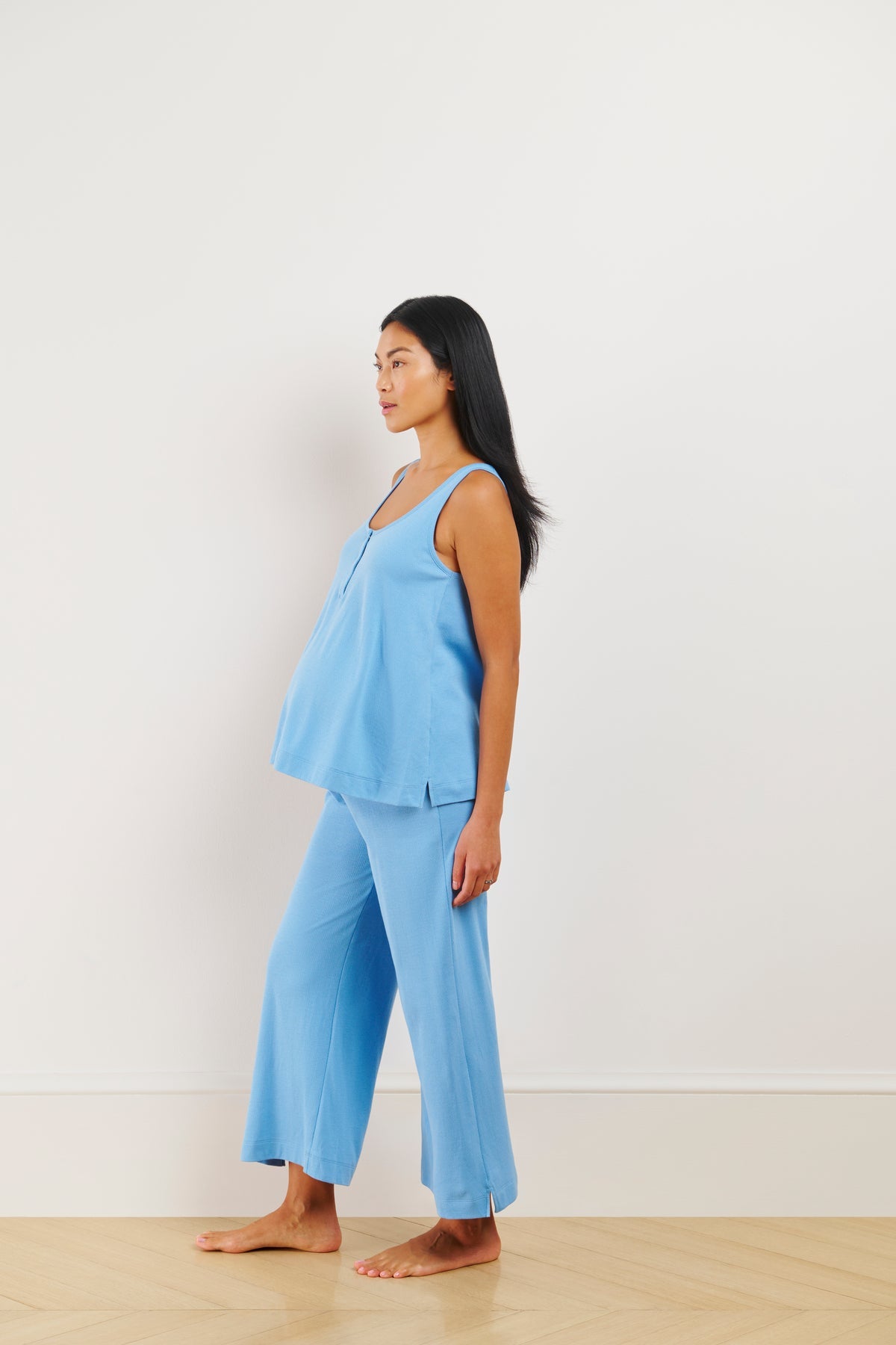 Pointelle Maternity Wide Leg Tank Set in Serene Blue