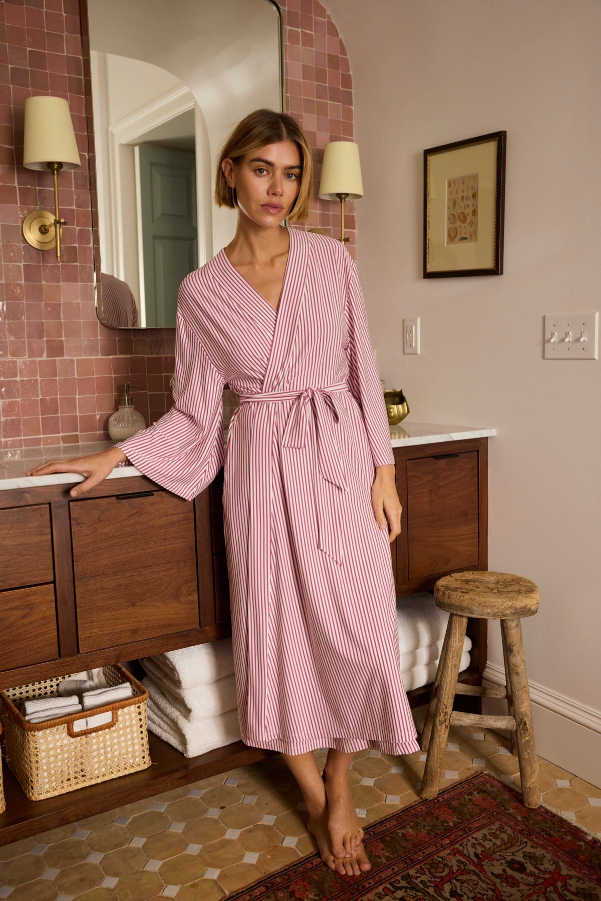 DreamModal Kimono Robe in Camellia Pencil Stripe