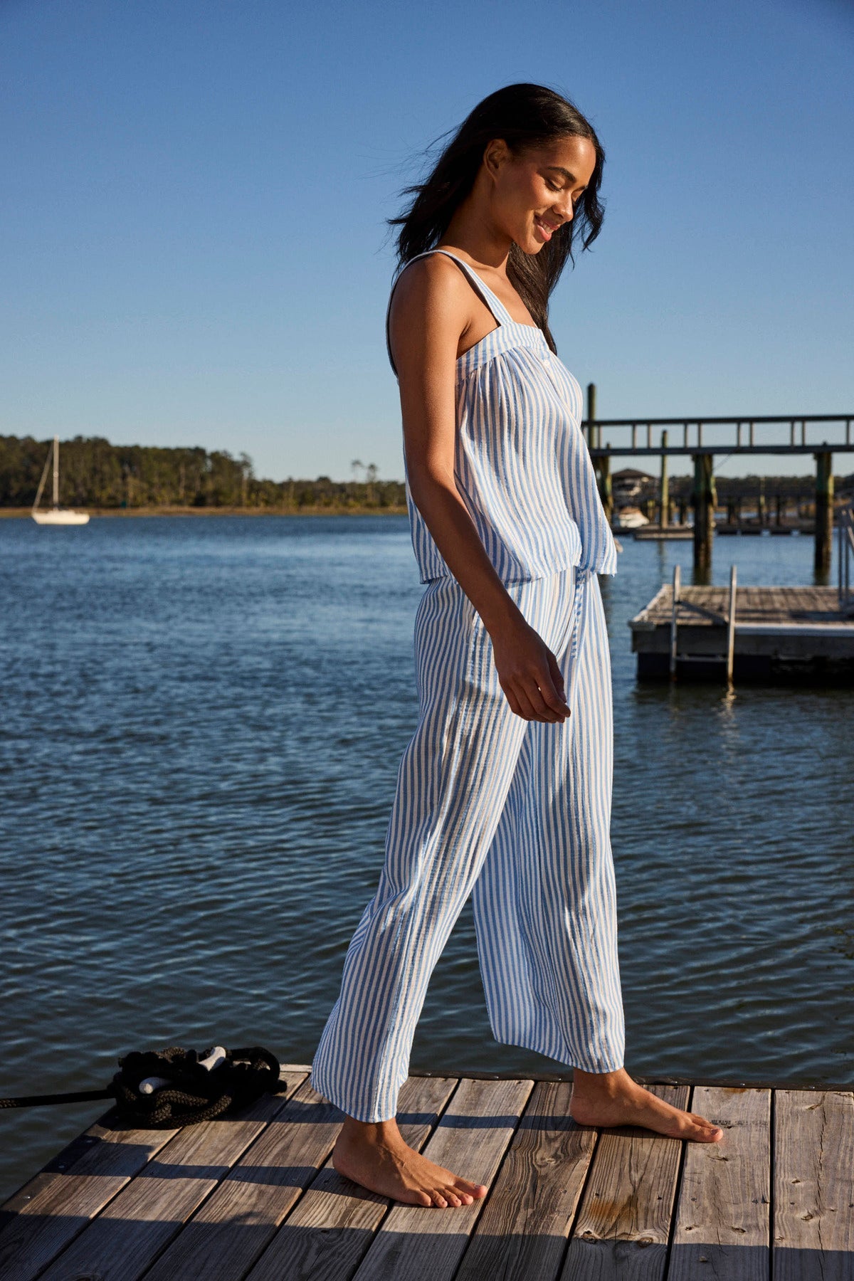 Hamptons Pants Set in Sail Blue Awning Stripe