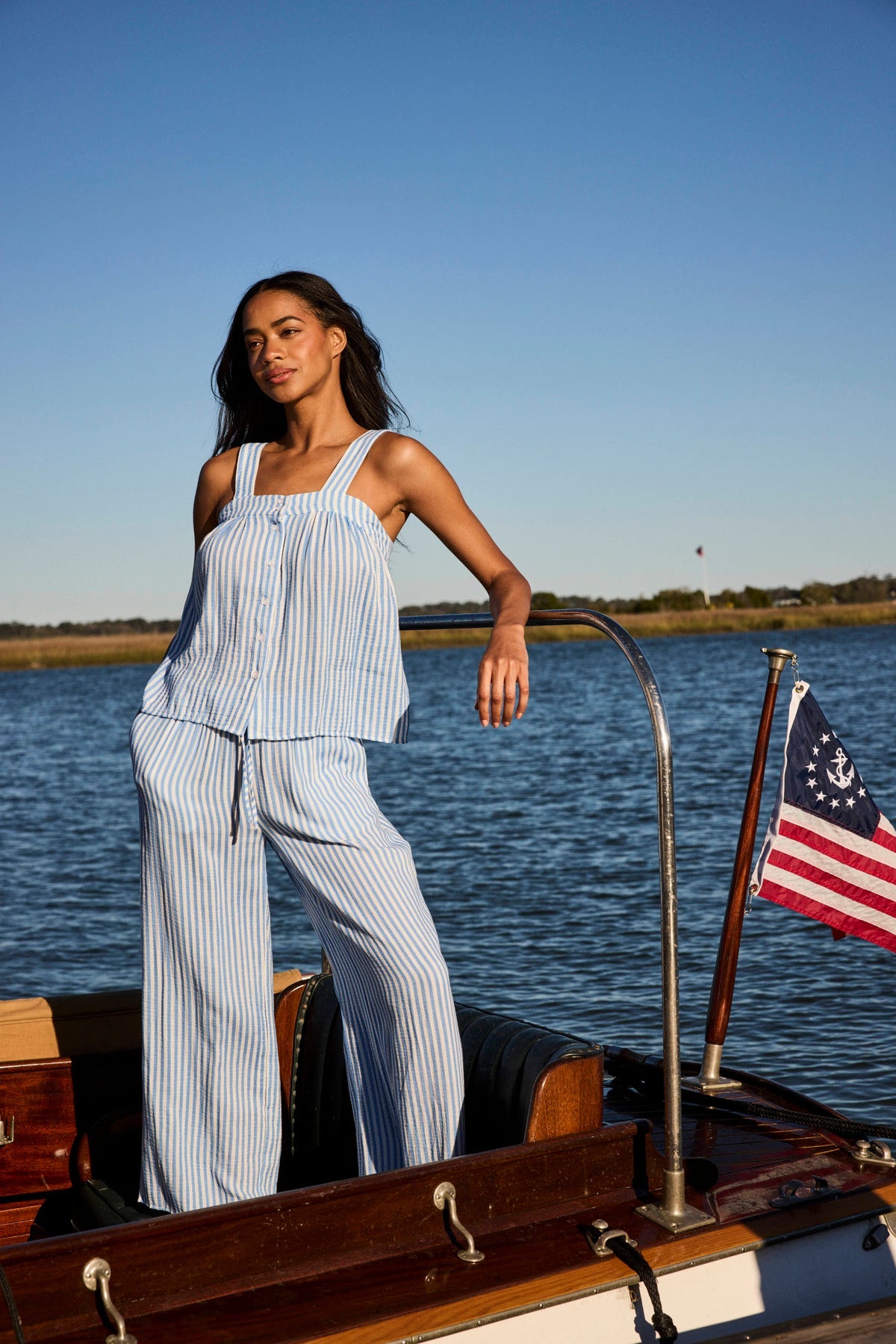 Hamptons Pants Set in Sail Blue Awning Stripe