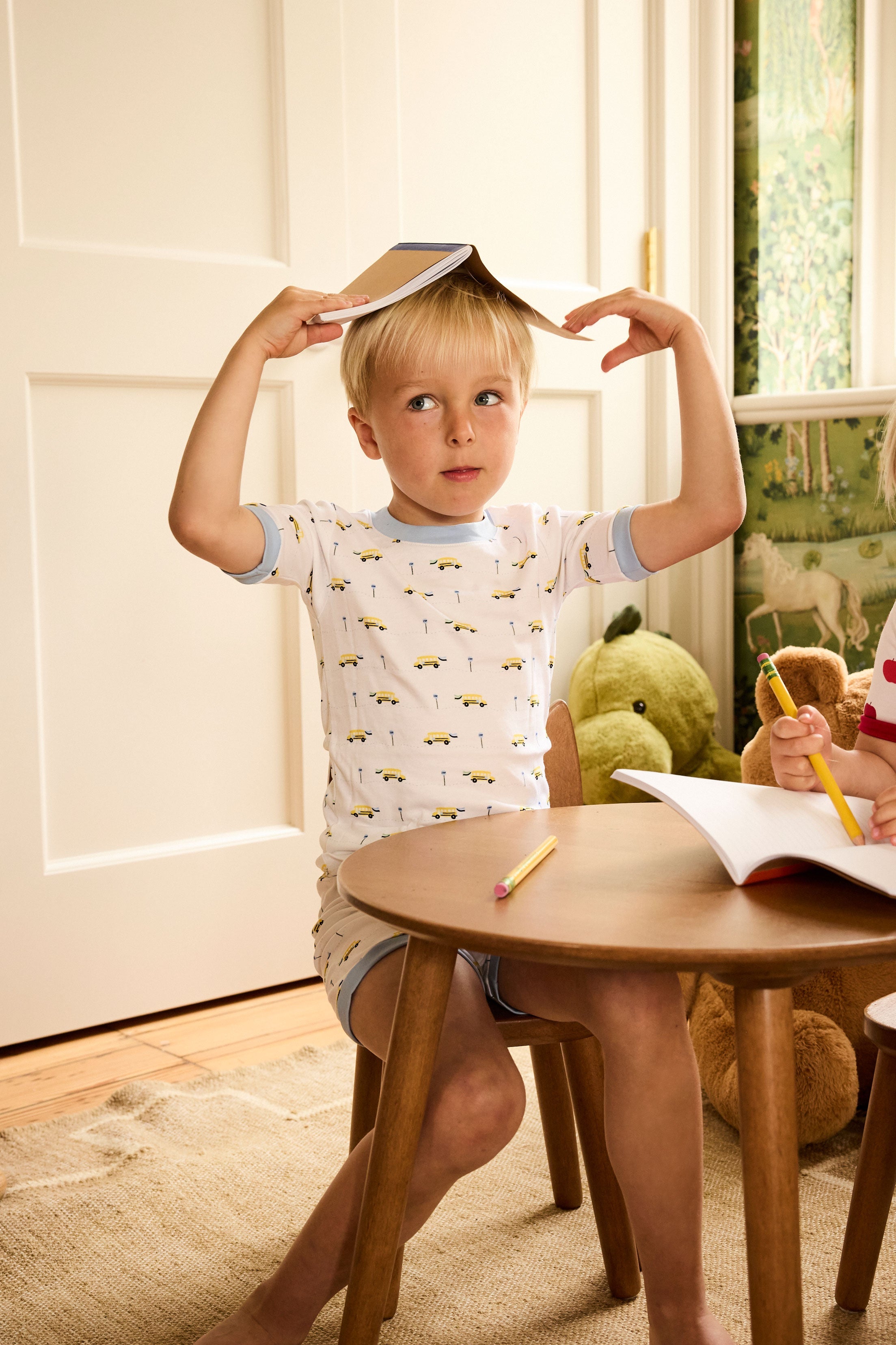 Kids Shorts Set in Morning Light School Buses