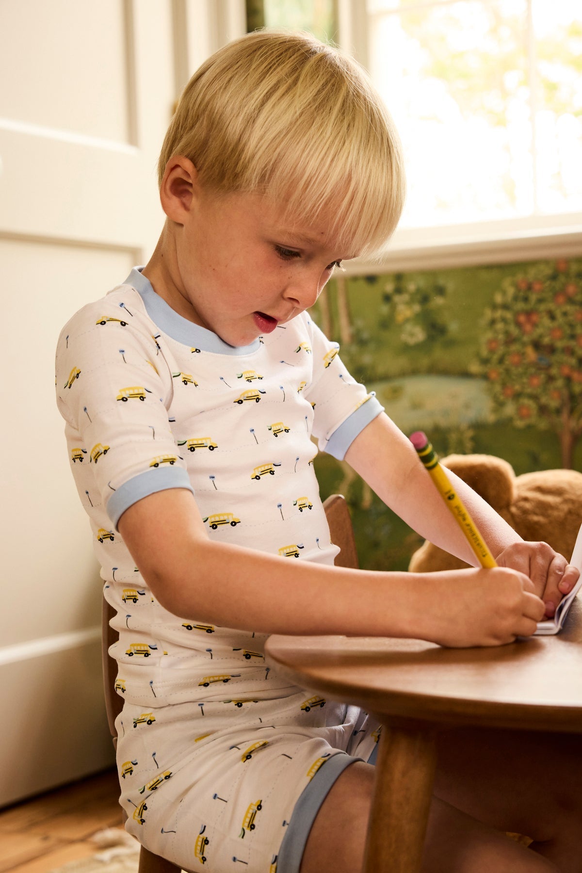 Kids Shorts Set in Morning Light School Buses