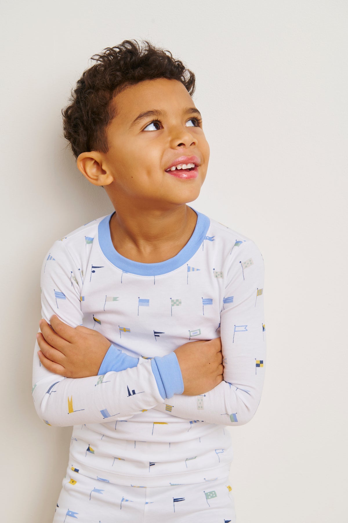 Kids Long-Long Set in Baltic Blue Nautical Flags