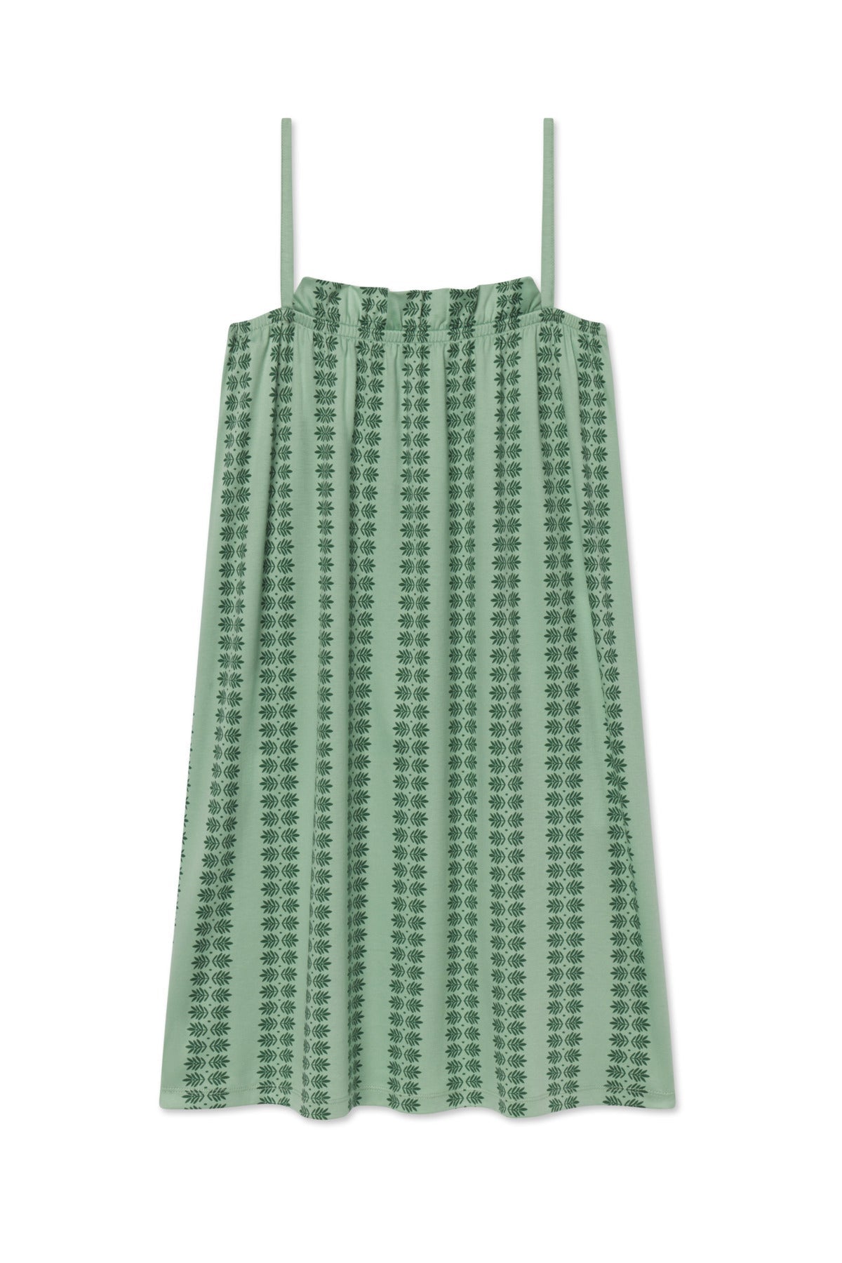 Pima Ruffle Nightgown in Granite Green Trellis