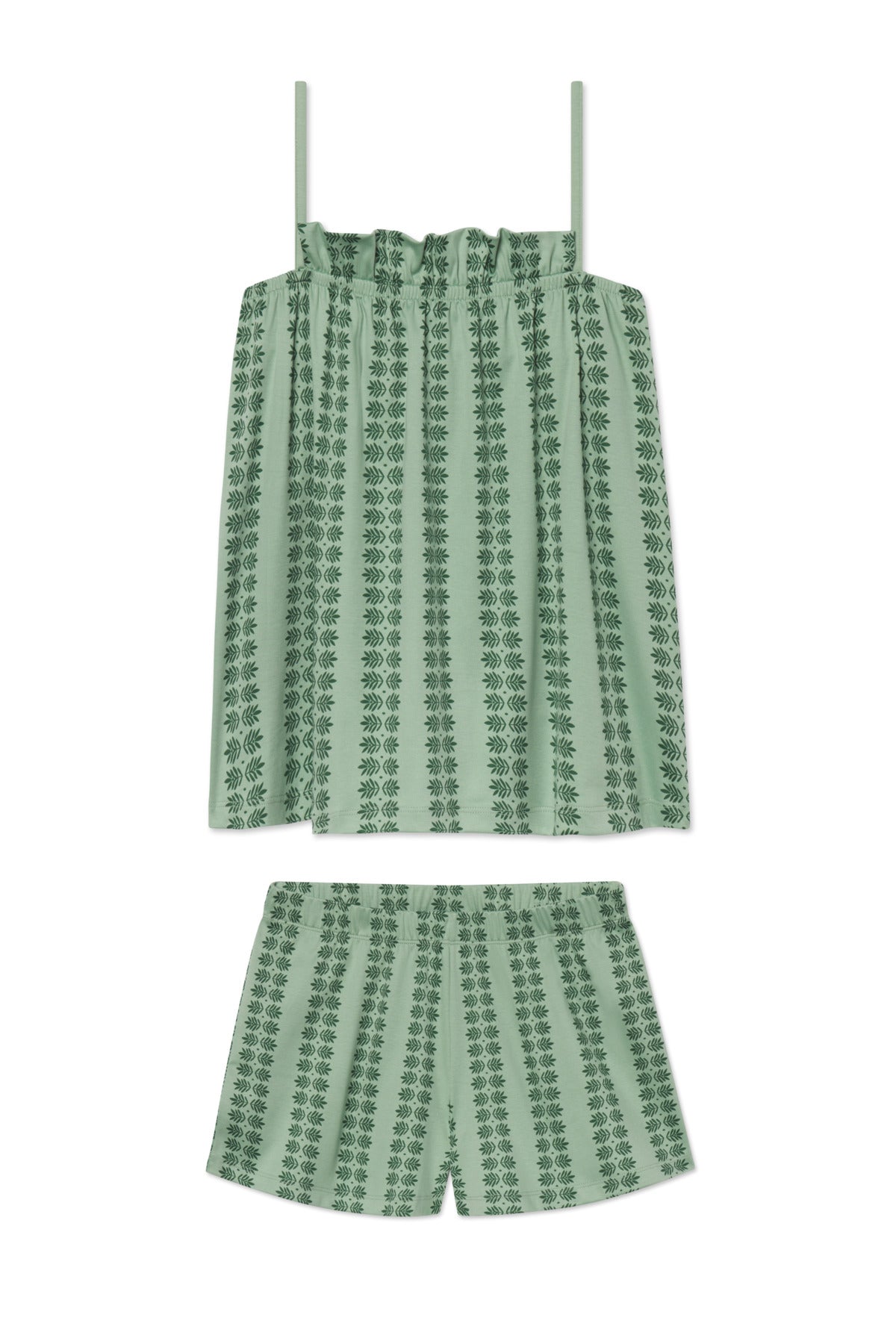 Pima Ruffle Shorts Set in Granite Green Trellis