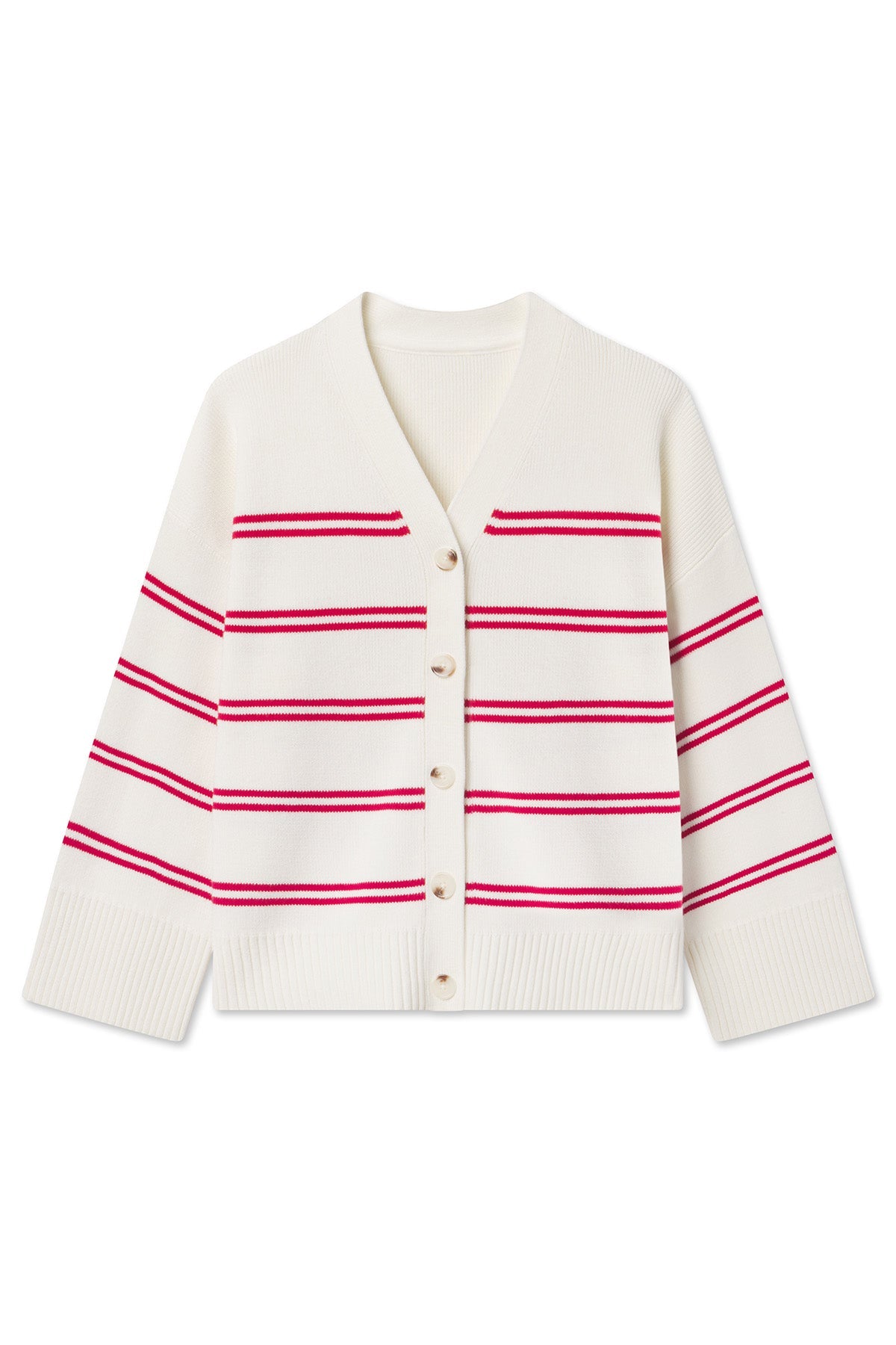 Nora Cotton Cardigan in Ivory Red Stripe