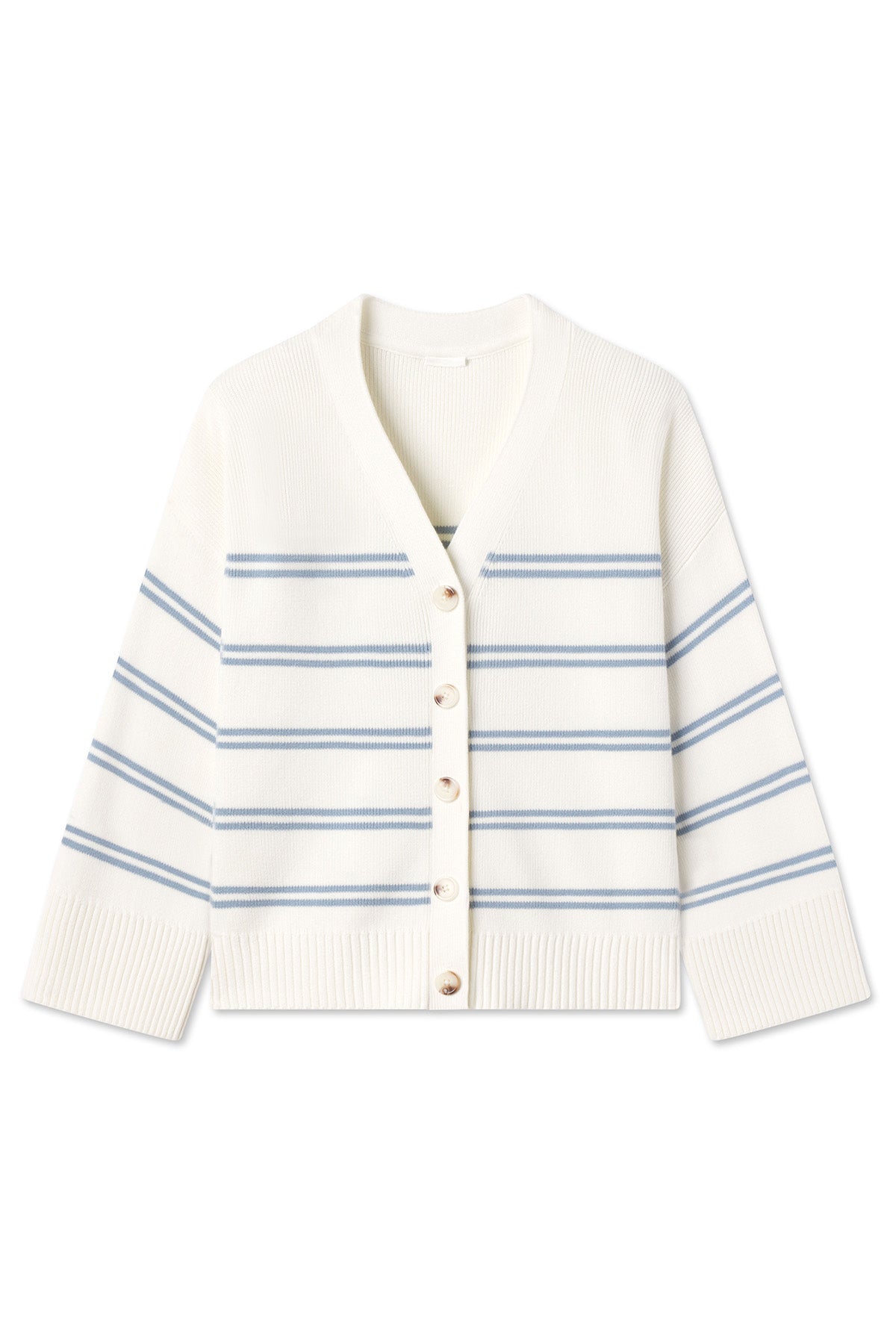 Nora Cotton Cardigan in Ivory Dusty Blue Stripe