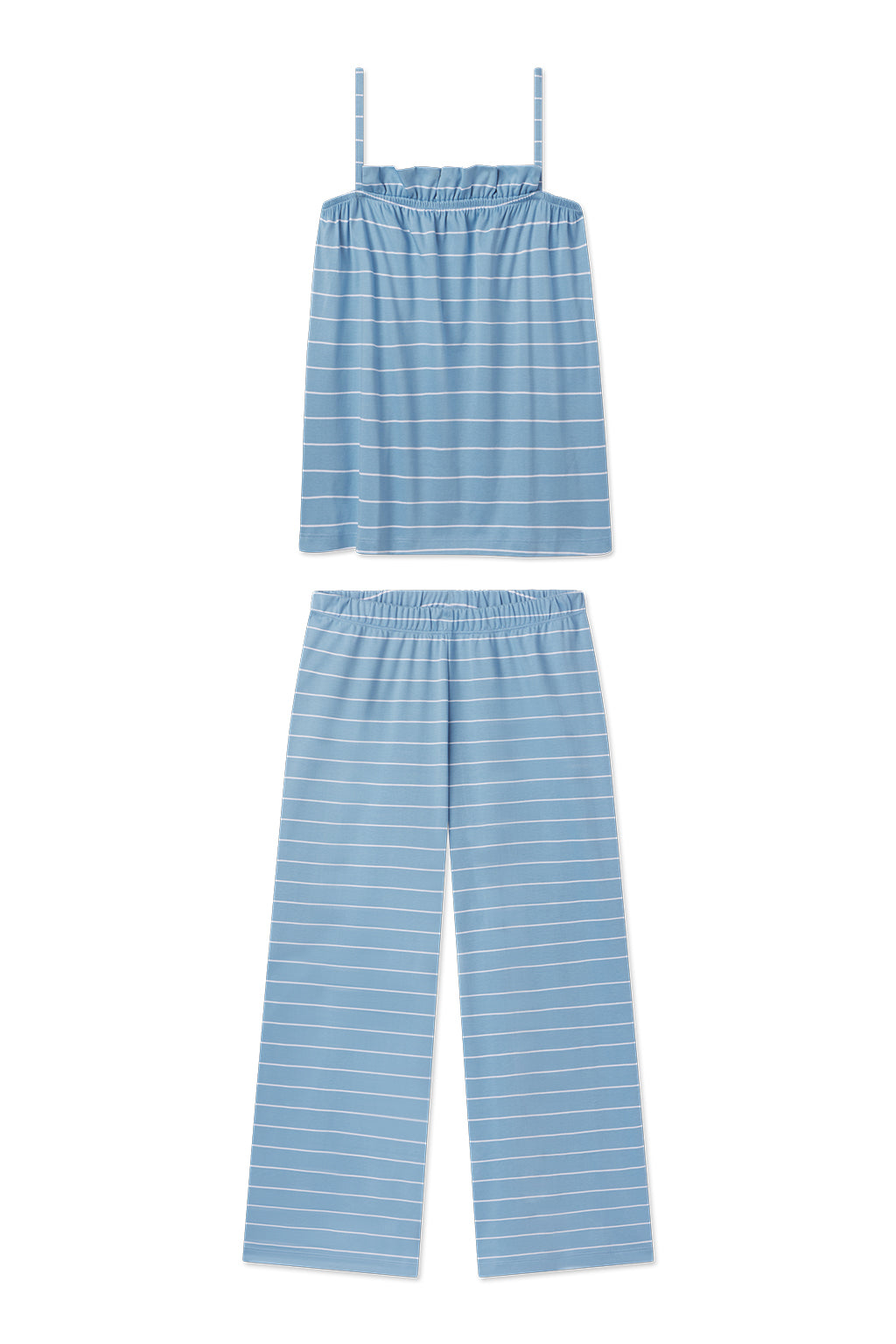 Pima Ruffle Pants Set in Serene Blue Boating Stripe