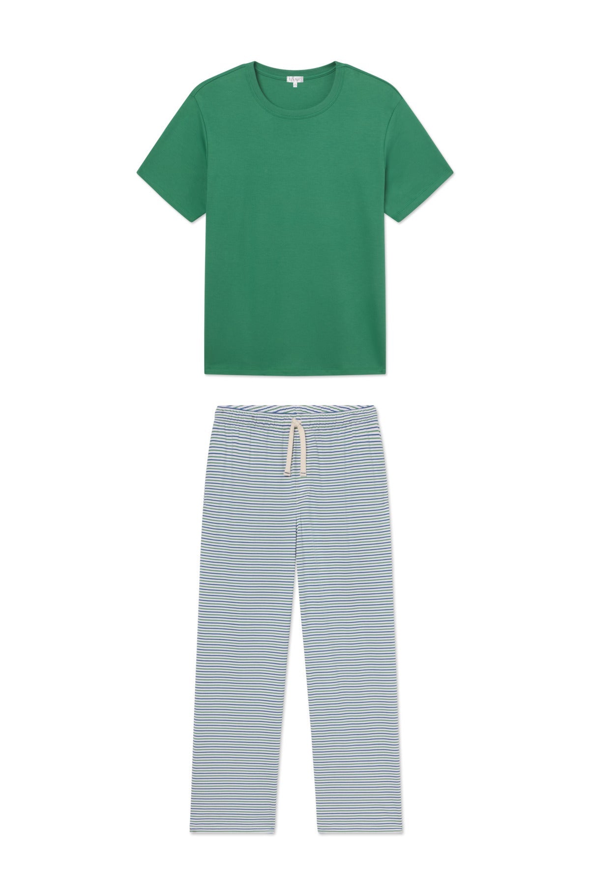 Men's Pima Sleep Short-Long Set in Viridian Surf Stripe