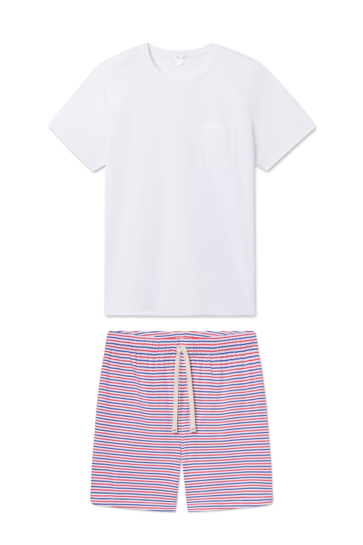 Men's Pima Sleep Shorts Set in Cobalt Surf Stripe