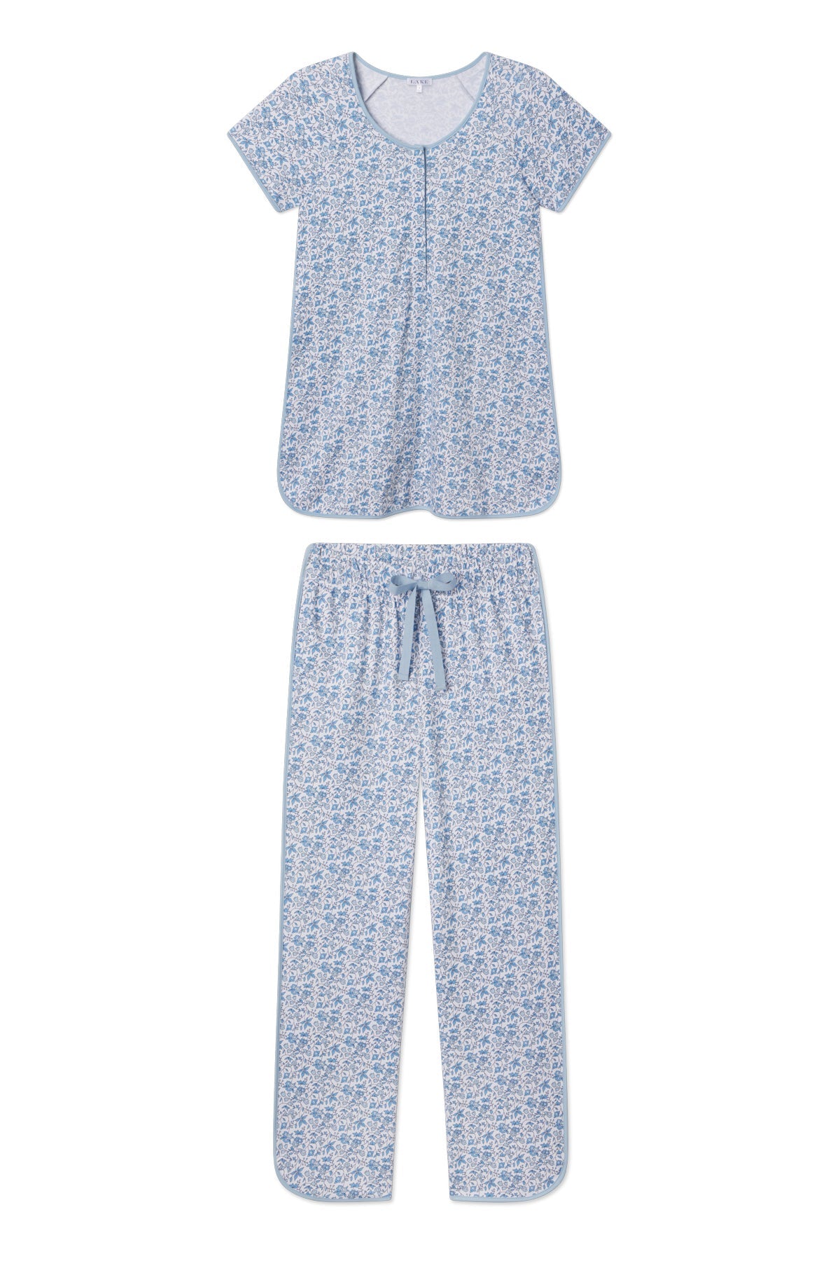 Pima Maternity Short-Long Set in Delft Blue Garden Floral