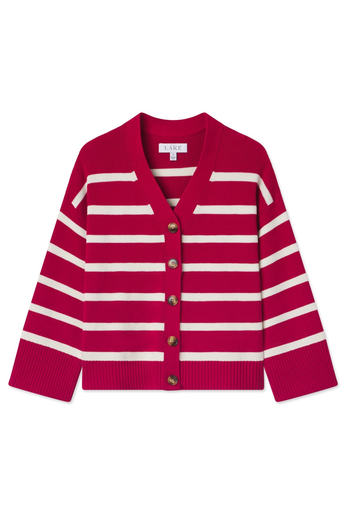 Nora Cardigan in Ivory Crimson Inverse Stripe