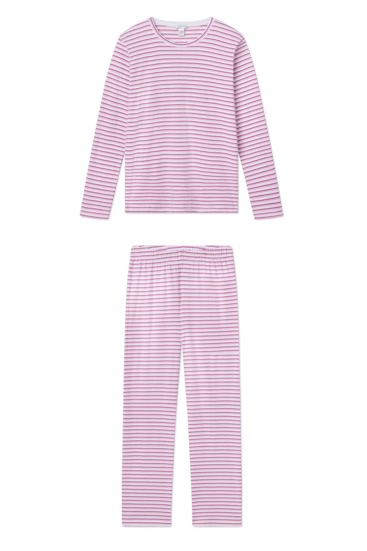 Pima Crew Long-Long Set in Dahlia Double Stripe