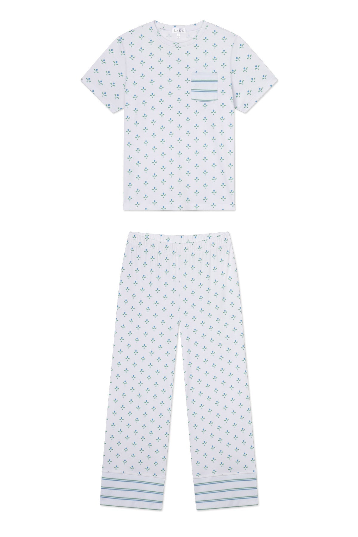 Pima Crew Wide Leg Pajama Set in Serene Blue Multi Blossom