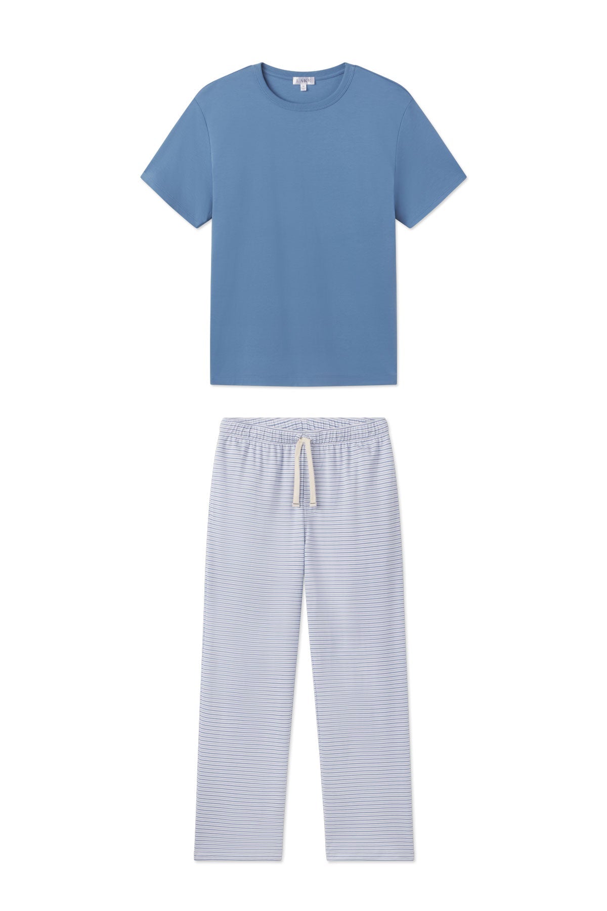 Men's Pima Sleep Short-Long Set in Mystic Blue Multi Bar Stripe