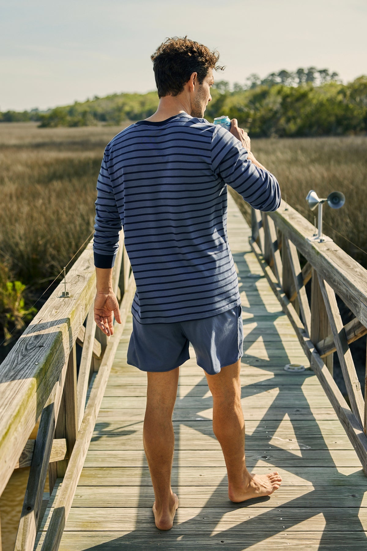 Men's Pima Long-Short Set in Ocean Blue Stripe