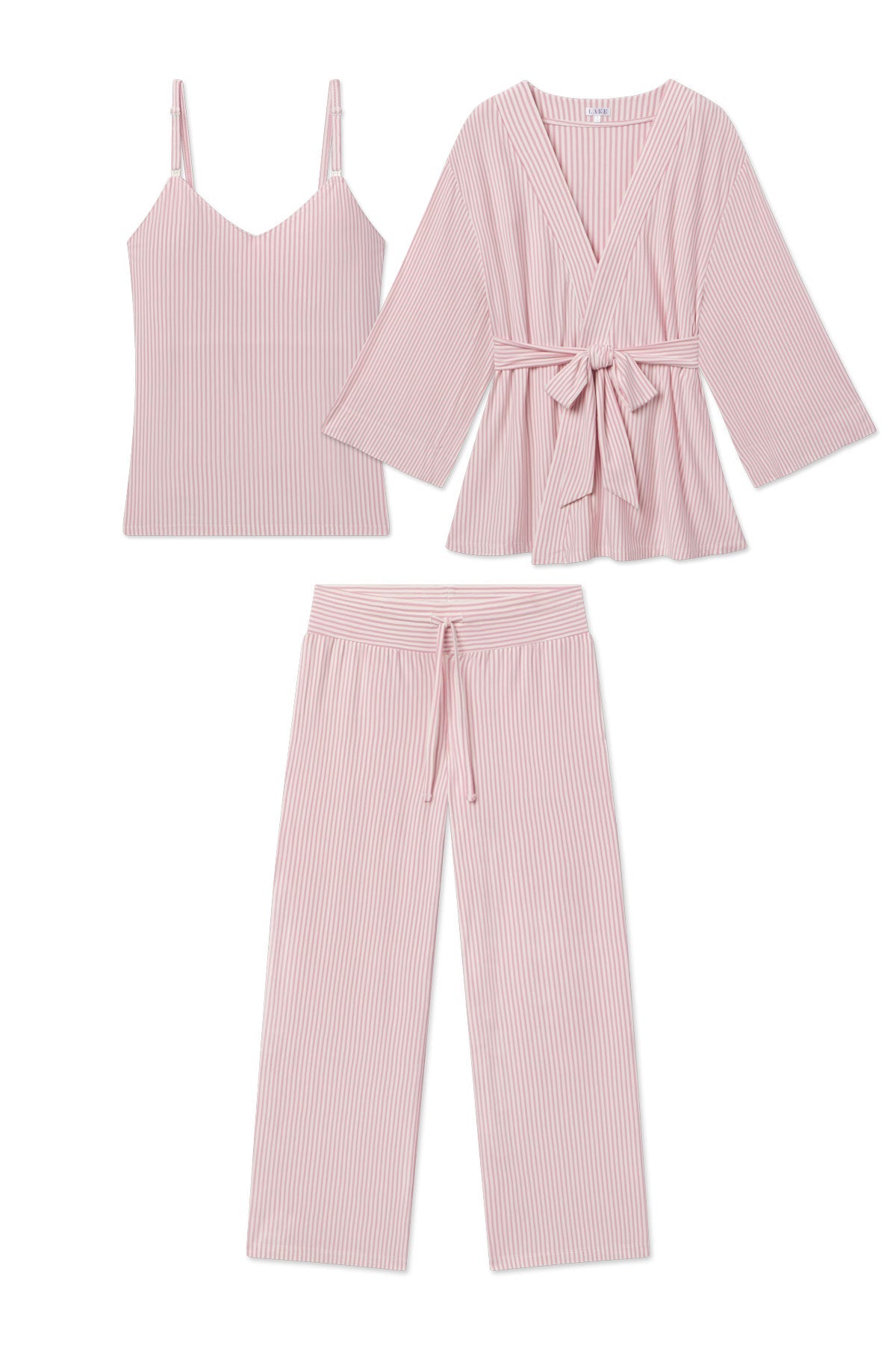 Maternity DreamModal Kimono Three-Piece Set in Carnation Pencil Stripe