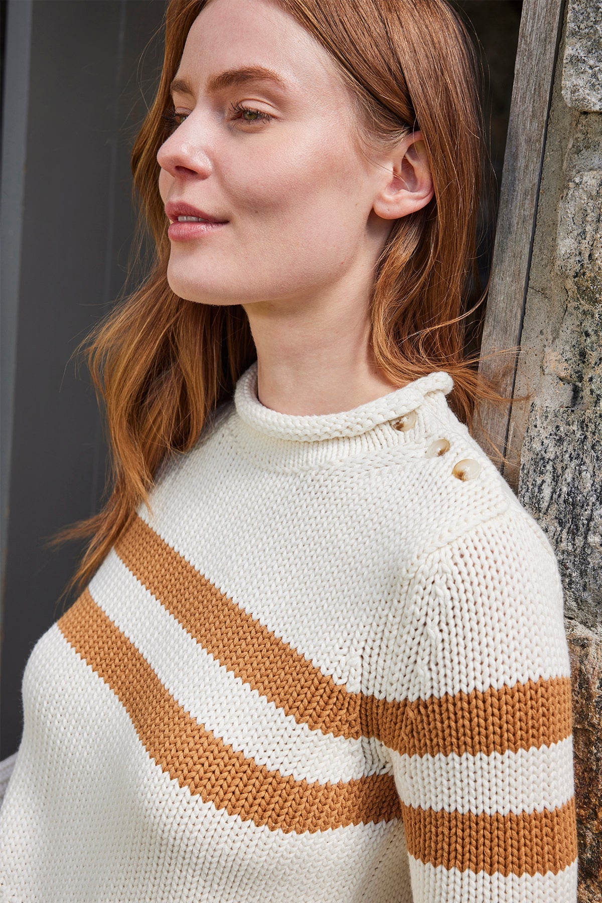 Jane Cotton Sweater in Cognac Double Stripe