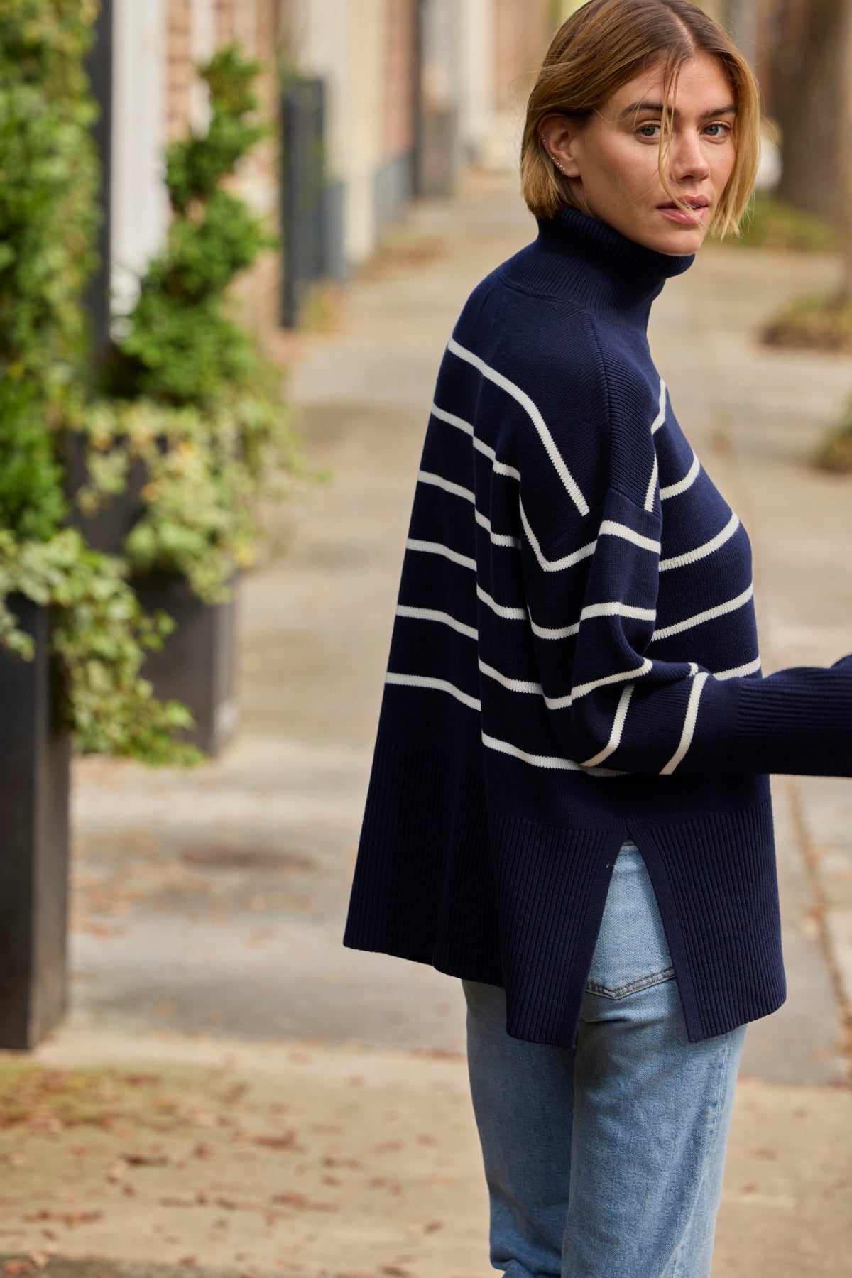 Madeline Sweater in English Navy Banker Stripe