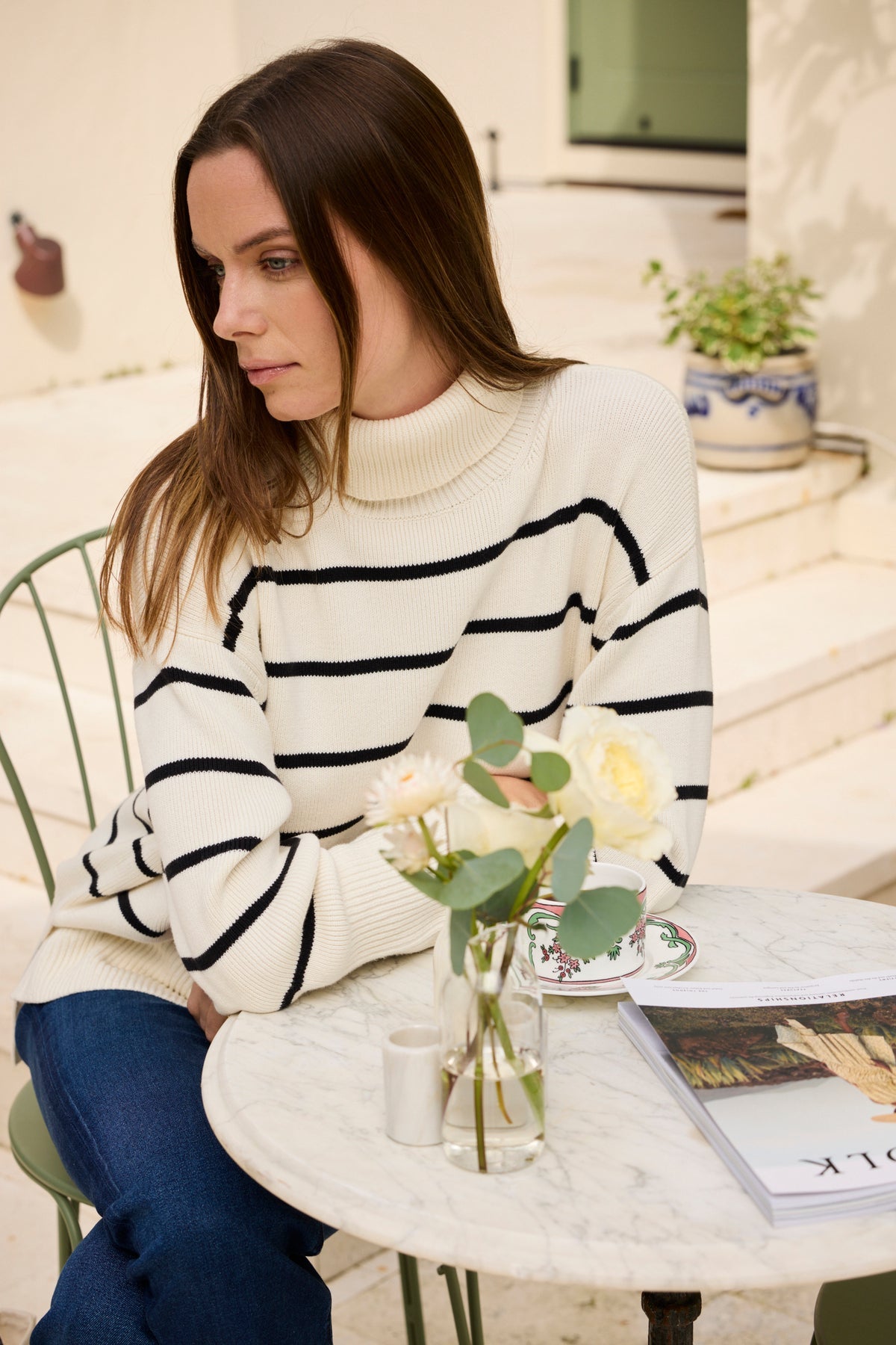 Madeline Sweater in Ivory Black Stripe