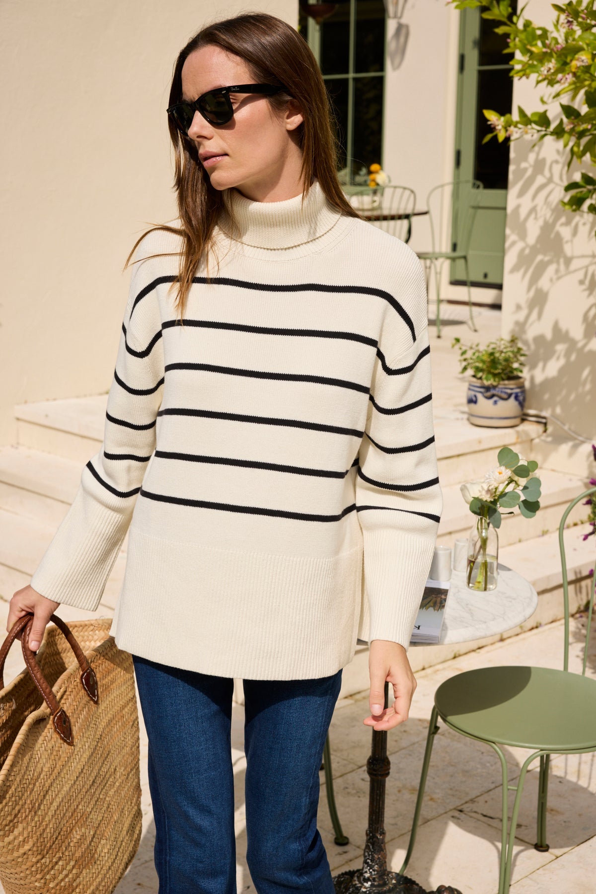 Madeline Sweater in Ivory Black Stripe