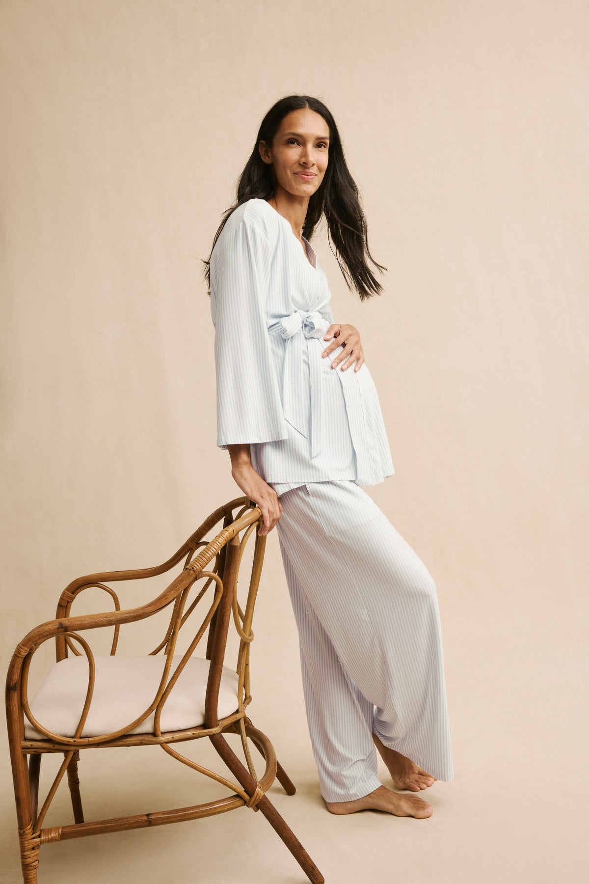 Maternity DreamModal Kimono Three-Piece Set in Fog
