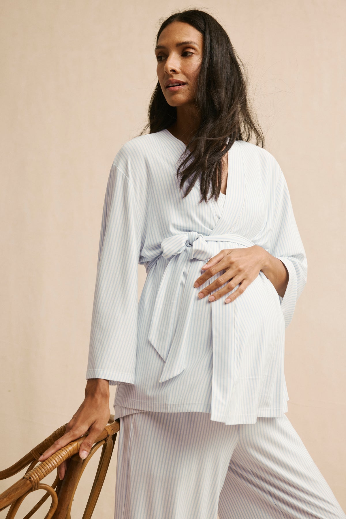 Maternity DreamModal Kimono Three-Piece Set in Fog