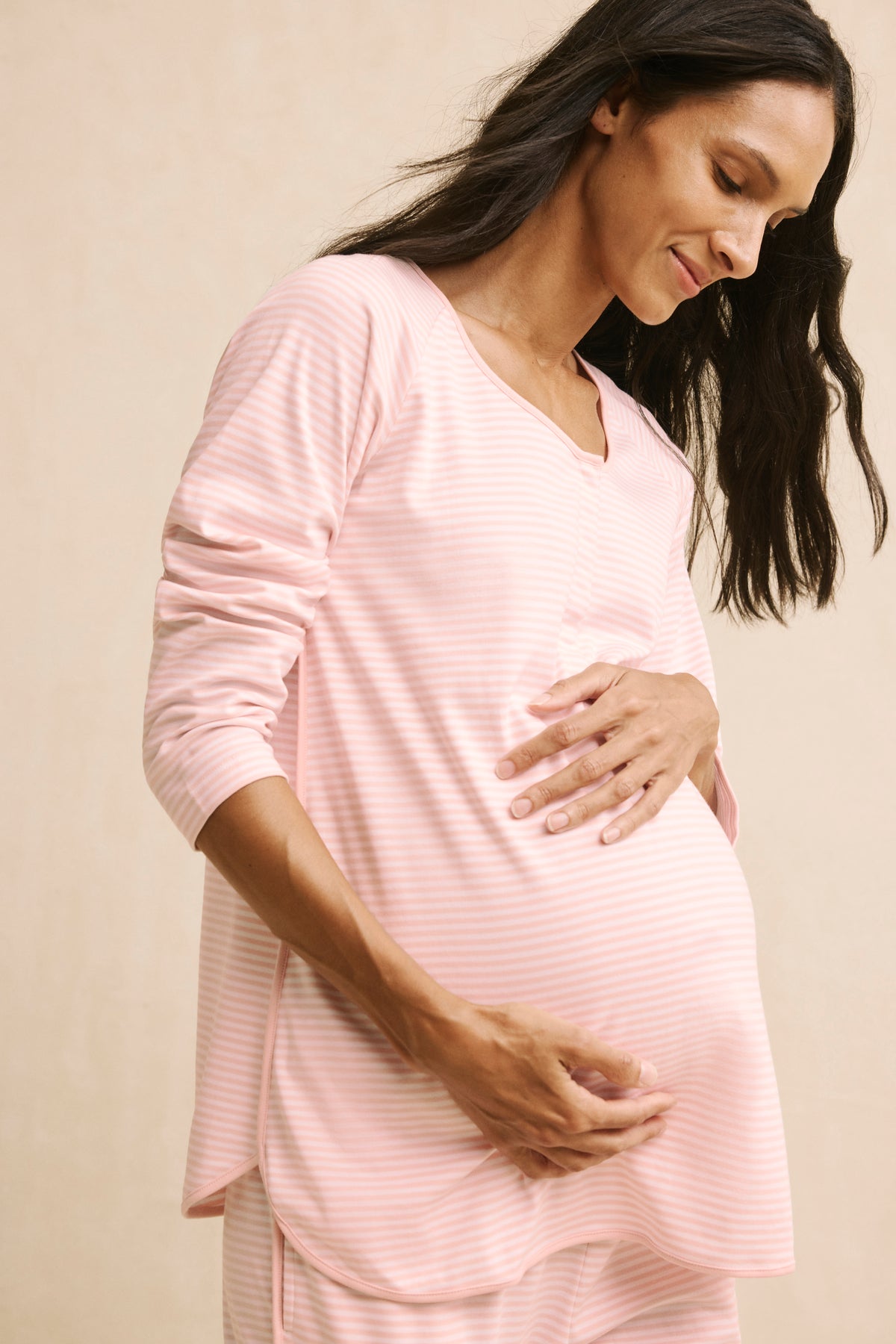 Pima Maternity Long-Long Set in English Rose Stripe