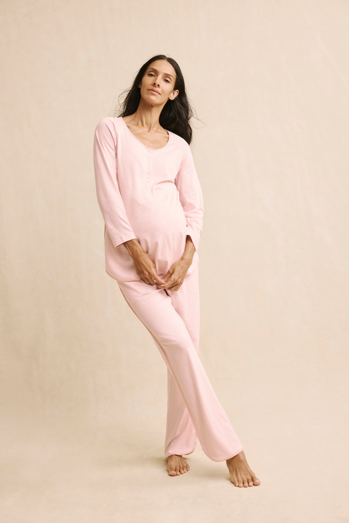 Pima Maternity Long-Long Set in English Rose Stripe