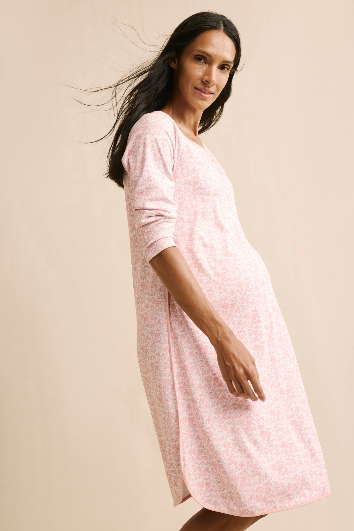 Pima Maternity Long Sleeve Nightgown in English Rose Garden Floral