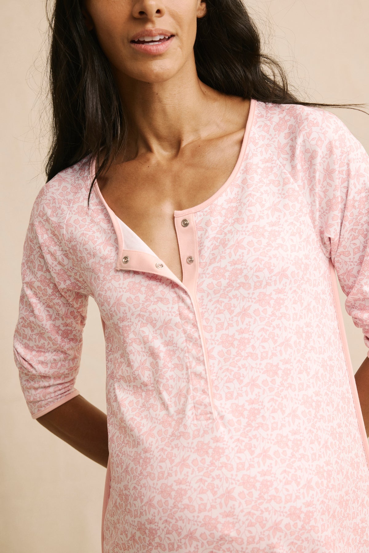 Pima Maternity Long Sleeve Nightgown in English Rose Garden Floral