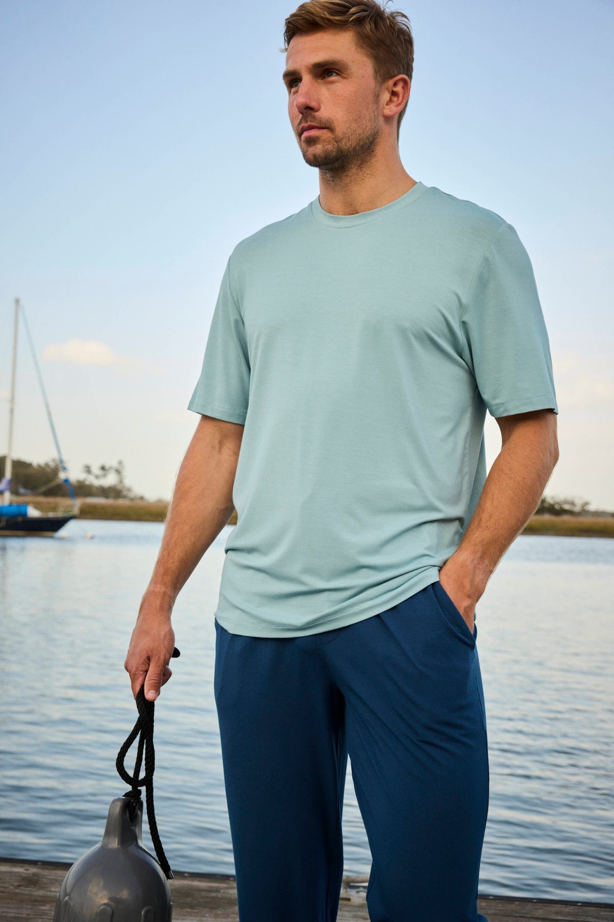 Men's Short Sleeve Bamboo Tee in Stone Blue