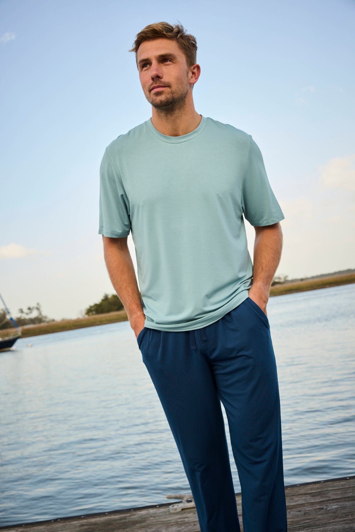 Men's Short Sleeve Bamboo Tee in Stone Blue