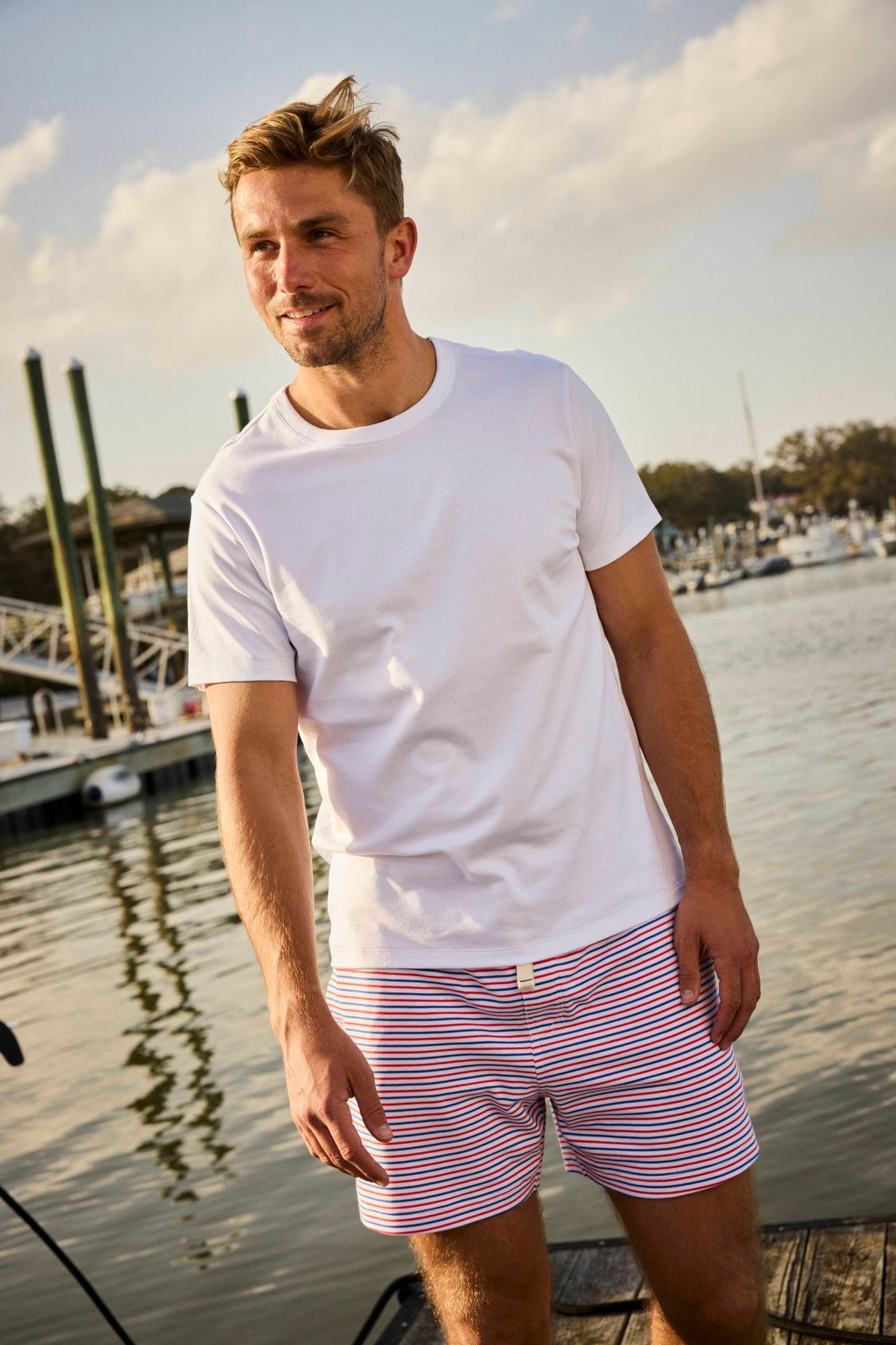 Men's Pima Sleep Shorts Set in Cobalt Surf Stripe