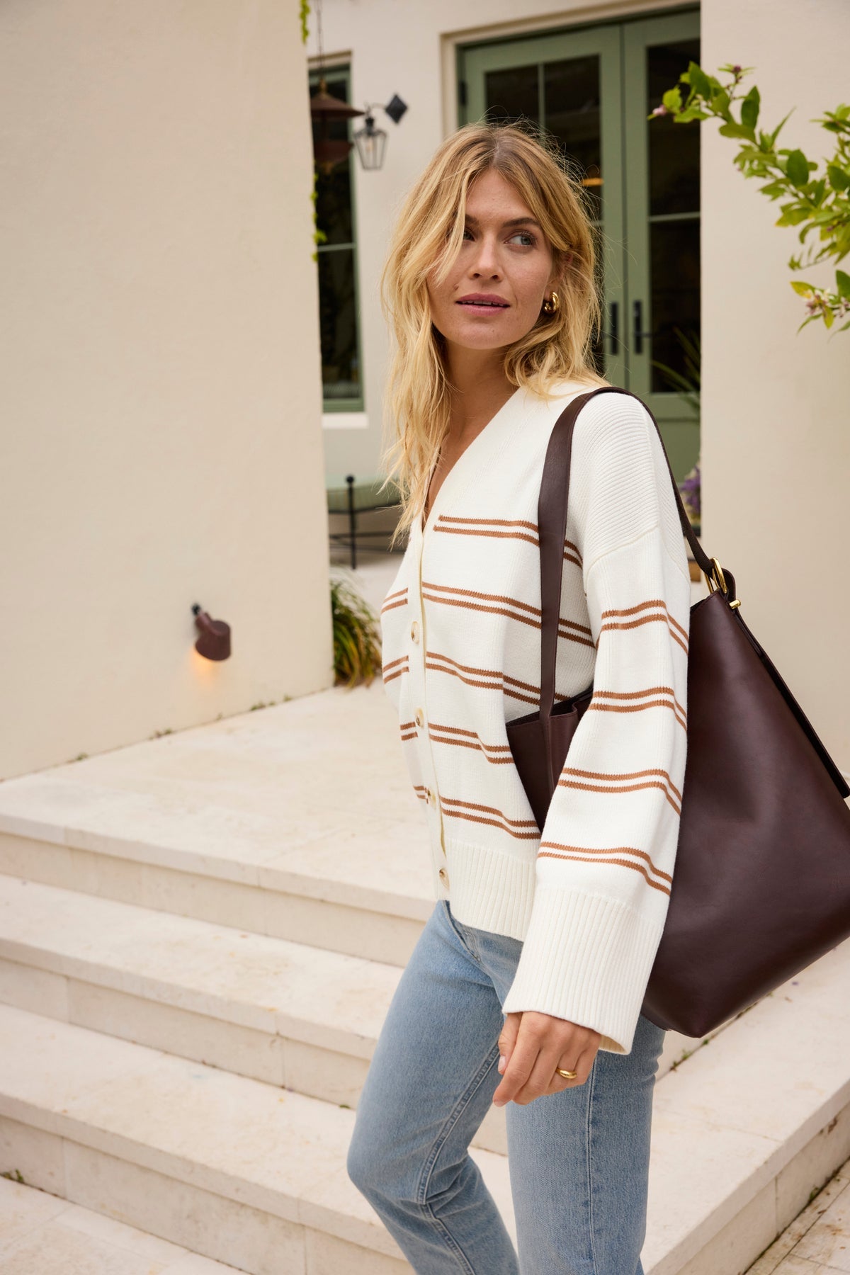 Nora Cardigan in Oak Varsity Stripe