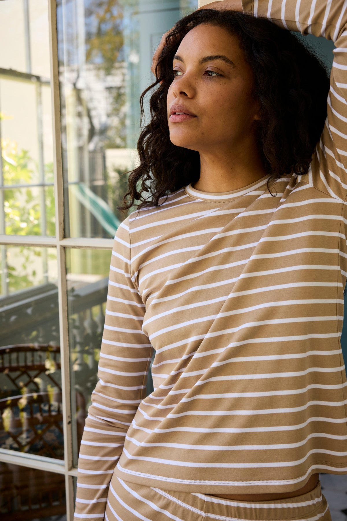 Pima Crew Long-Short Set in Sandstone Anchor Stripe