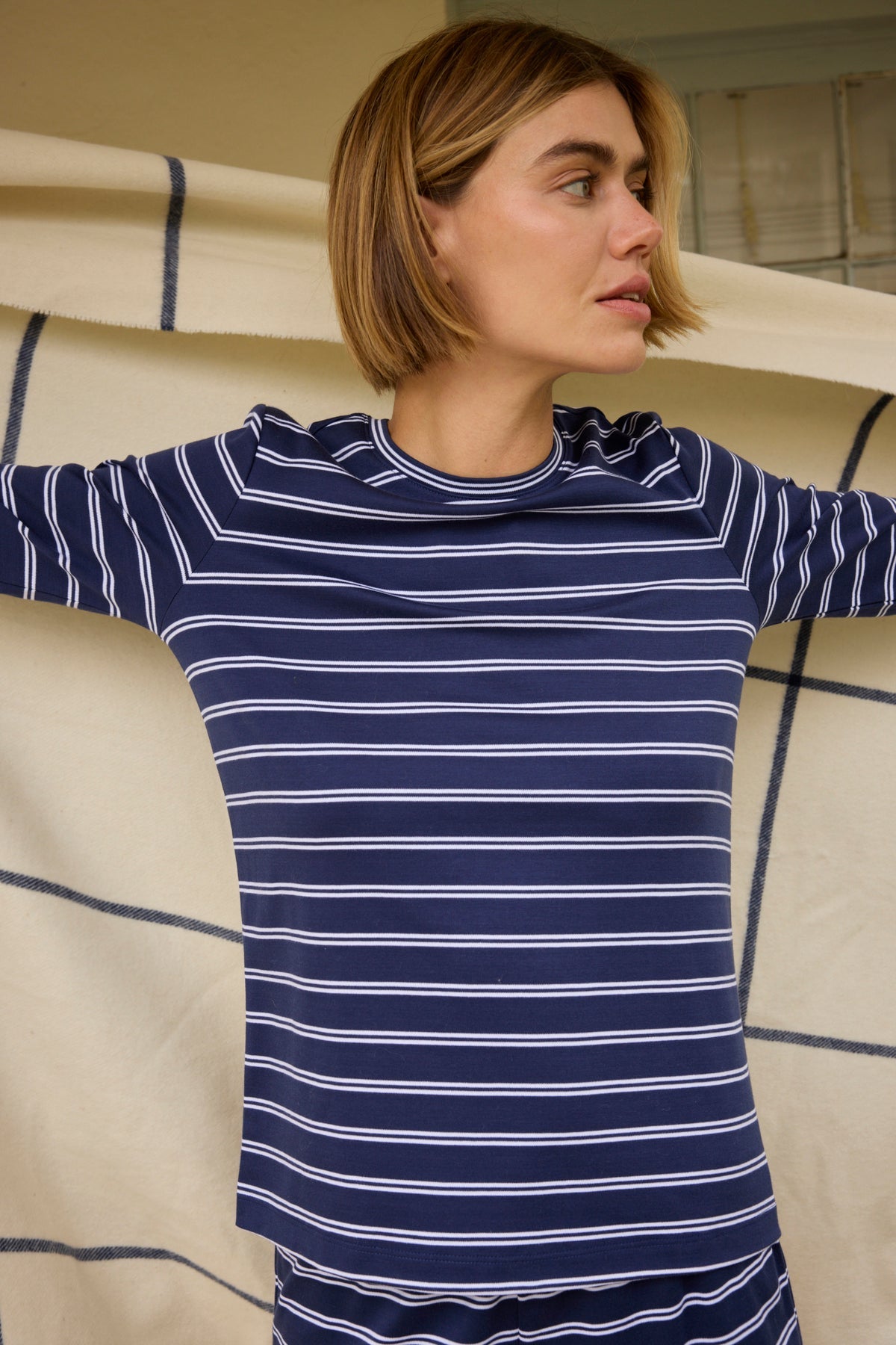Pima Crew Long Sleeve Bundle in English Navy Tidal Stripe