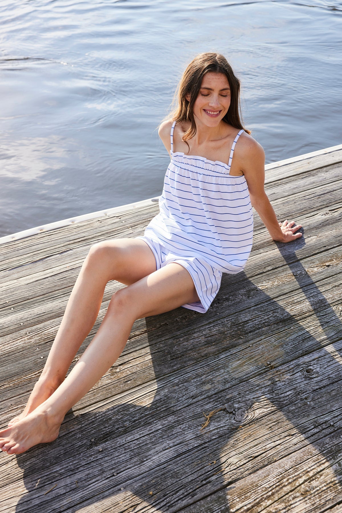 Pima Ruffle Shorts Set in Cobalt