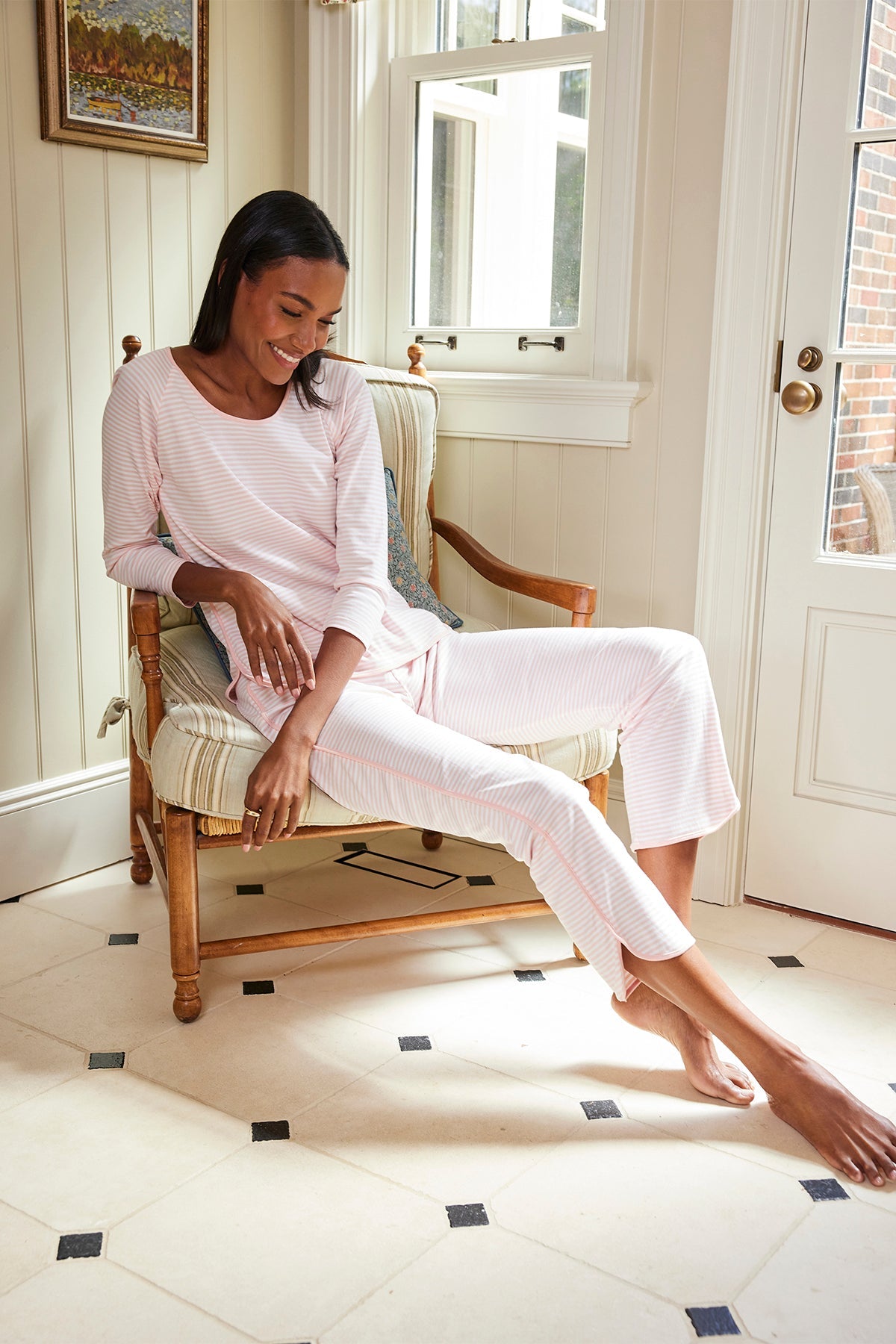 Pima Long-Long Set in English Rose Stripe