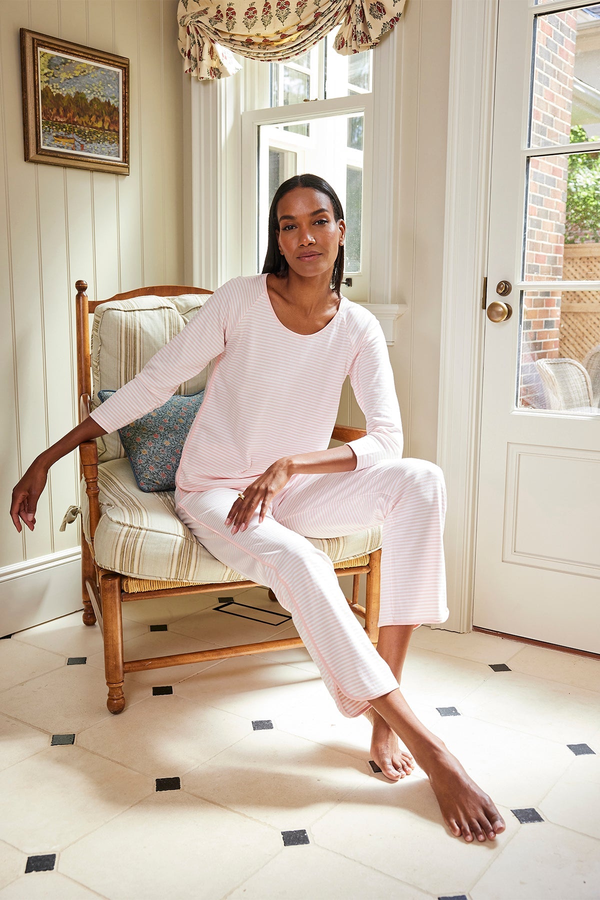 Pima Long-Long Set in English Rose Stripe